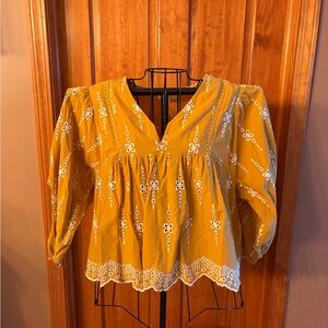 Rebellion Mustard Yellow Embroidered Blouse